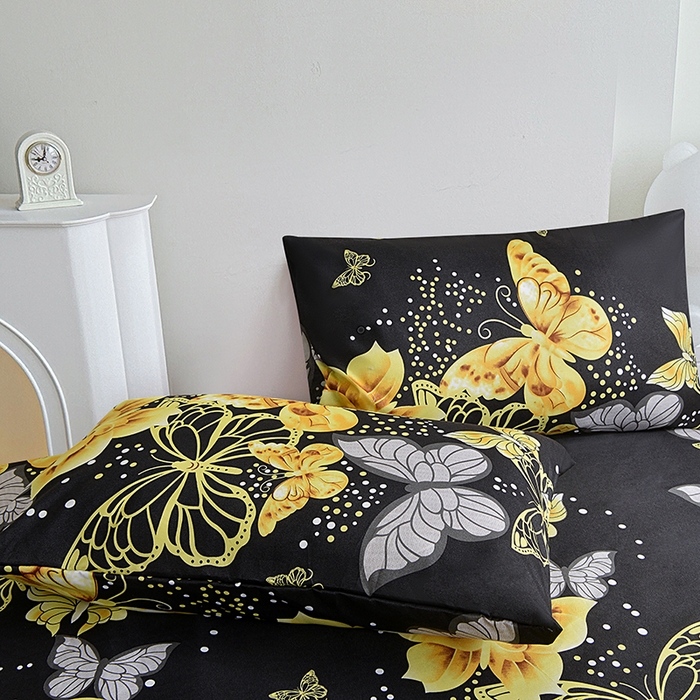 91家纺网 家纺一手货源 找家纺 柏钧家纺 新款外贸跨境电商热销款印花床笠三件套 黑蝴蝶