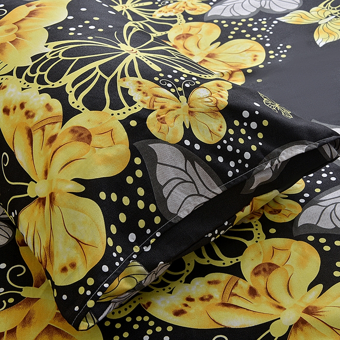 91家纺网 家纺一手货源 找家纺 柏钧家纺 新款外贸跨境电商热销款印花床笠三件套 黑蝴蝶