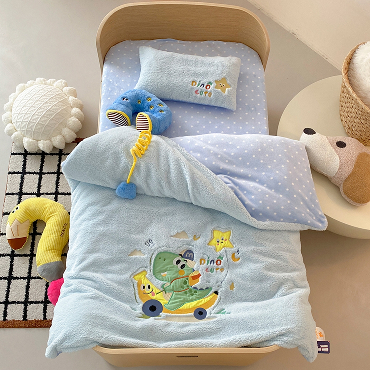 宝贝优选 2025新款A类保暖幼儿园儿童绒套件（绵羊绒+牛奶绒） 恐龙啵啵