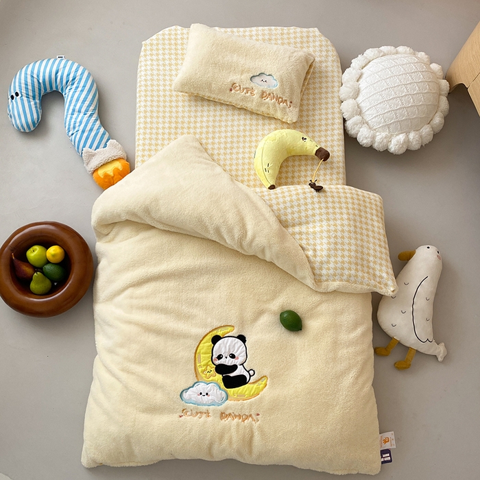 宝贝优选 2025新款A类保暖幼儿园儿童绒套件（绵羊绒+牛奶绒） 晚安熊猫