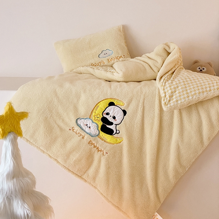 91家纺网 家纺一手货源 找家纺 宝贝优选 2025新款A类保暖幼儿园儿童绒套件（绵羊绒+牛奶绒） 晚安熊猫