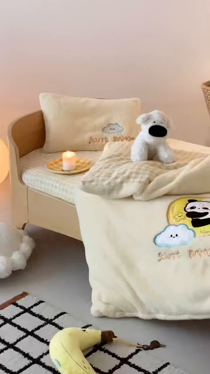 91家纺网 家纺一手货源 找家纺 宝贝优选 2025新款A类保暖幼儿园儿童绒套件（绵羊绒+牛奶绒） 晚安熊猫