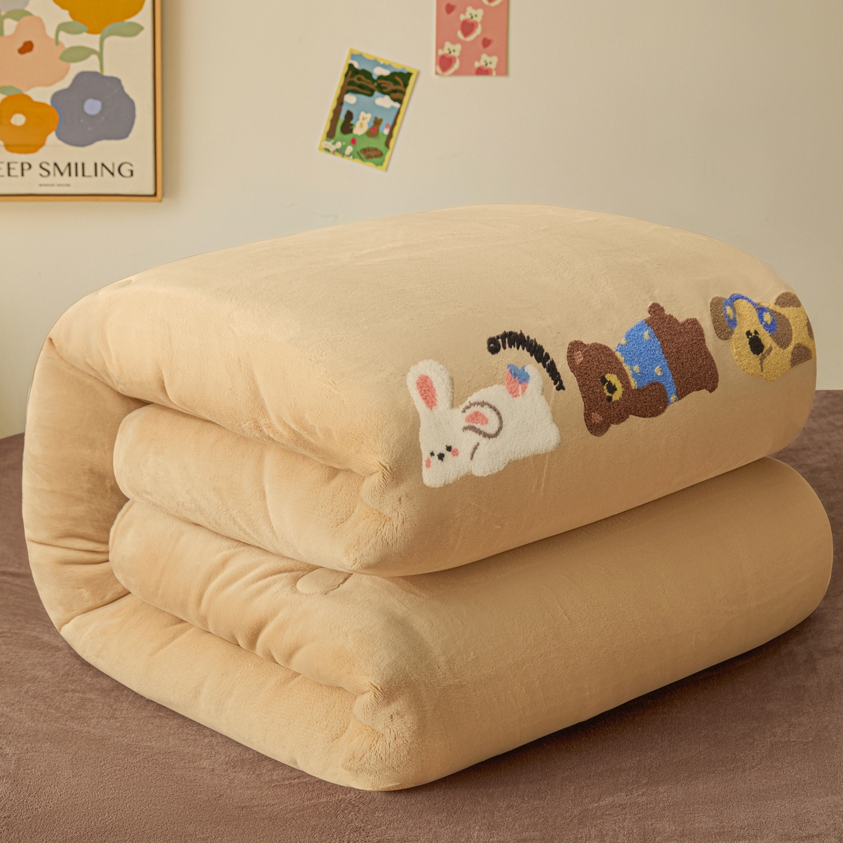 91家纺网 家纺一手货源 找家纺 换种生活 2025新款A类牛奶绒毛巾绣冬被被子被芯 萌宠伙伴