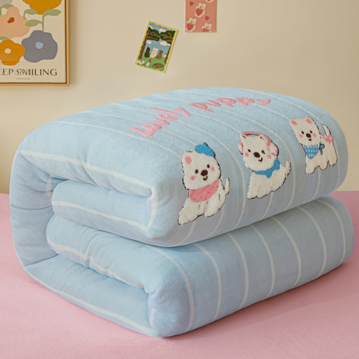 换种生活 2025新款A类牛奶绒毛巾绣冬被被子被芯 萌萌犬