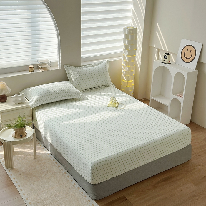 91家纺网 家纺一手货源 找家纺 （总）寝柔家纺 2025新款冬季INS简约清新加厚牛奶雕花绒圆点波点单床笠