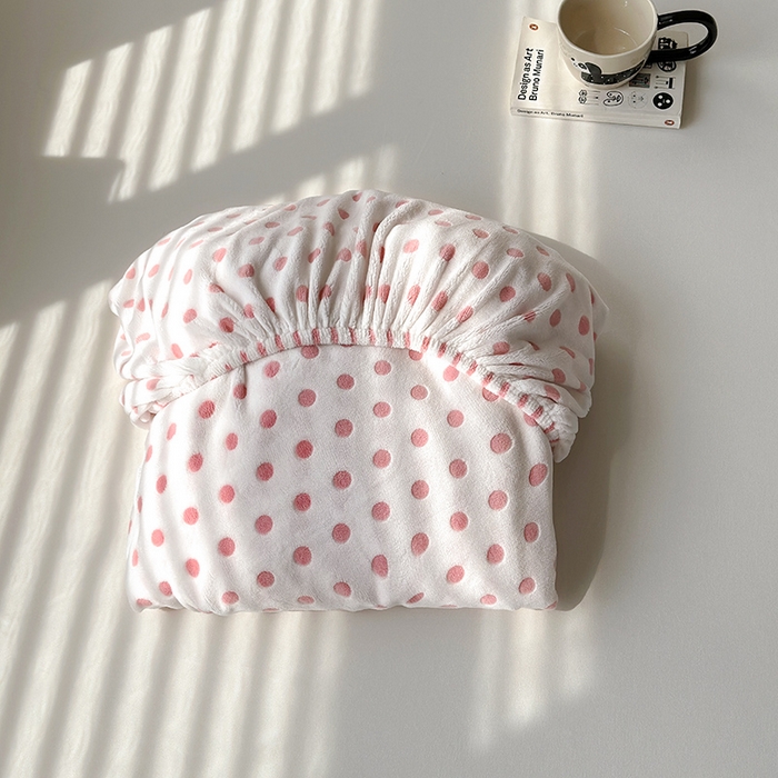 寝柔家纺 2025新款冬季INS简约清新加厚牛奶雕花绒圆点波点单床笠 波点-奶油粉