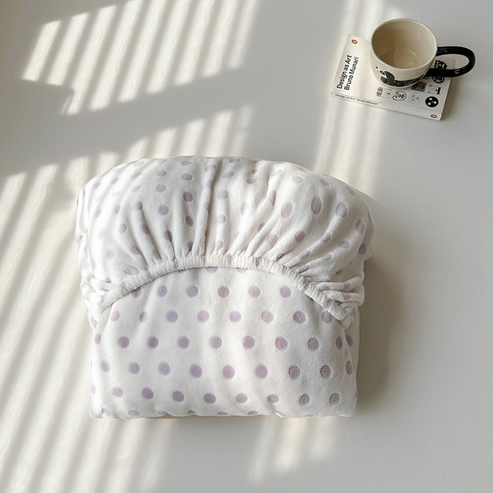 寝柔家纺 2025新款冬季INS简约清新加厚牛奶雕花绒圆点波点单床笠 波点-芋泥紫
