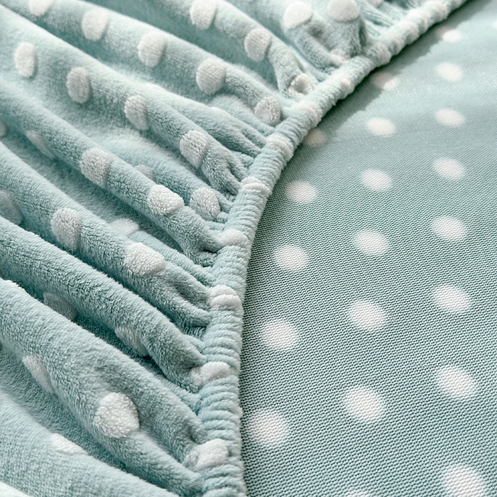 91家纺网 家纺一手货源 找家纺 寝柔家纺 2025新款冬季INS简约清新加厚牛奶雕花绒圆点波点单床笠 波点-繁星蓝