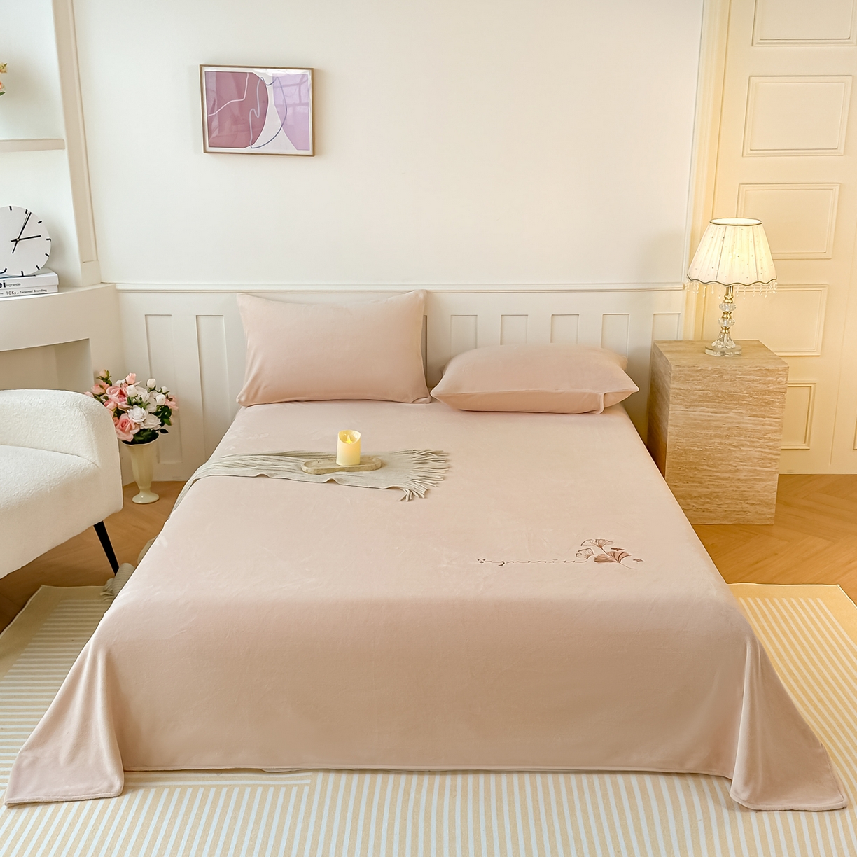 91家纺网 家纺一手货源 找家纺 （总）卓缦家纺 2025新款秋冬牛奶绒刺绣床单加厚三件套单品