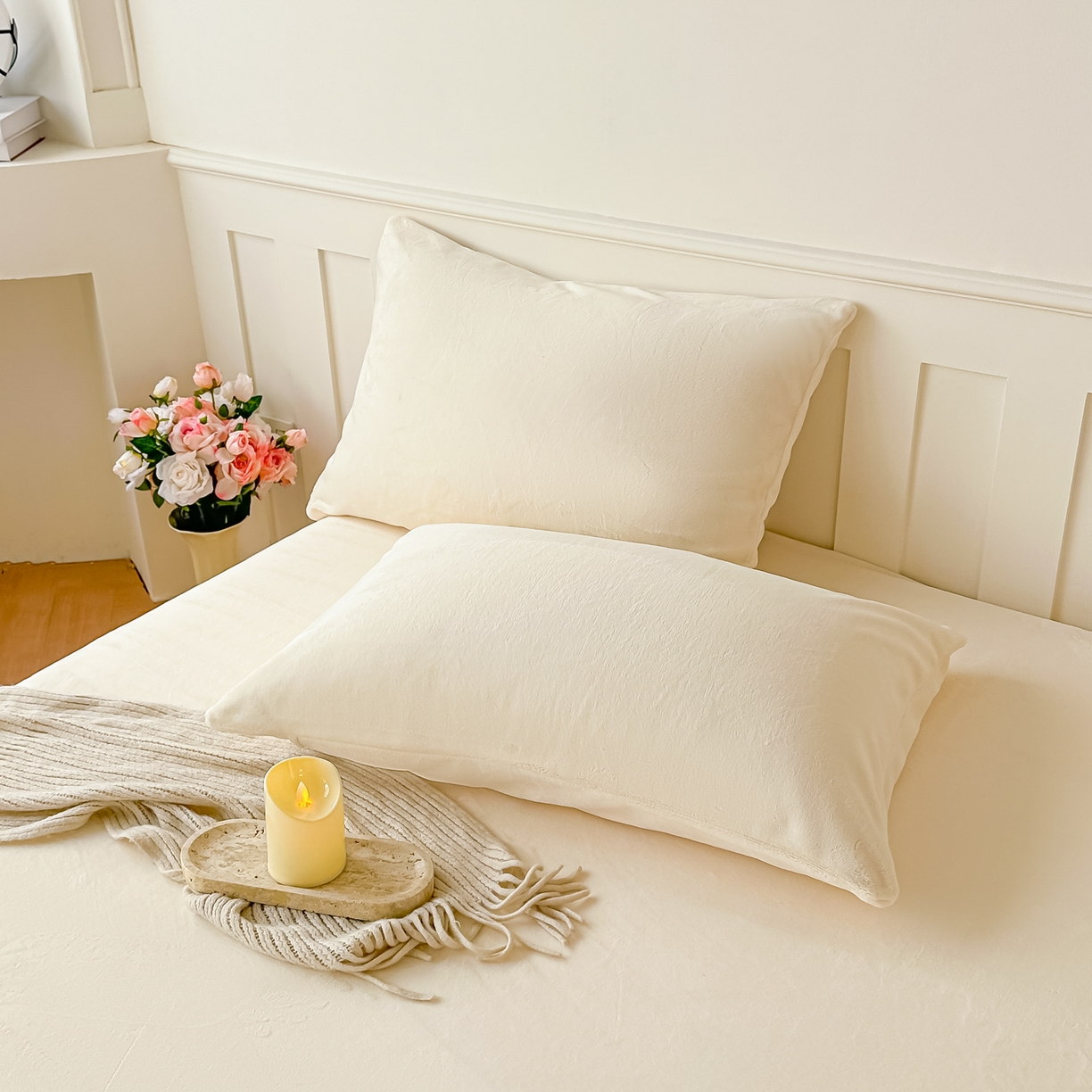 91家纺网 家纺一手货源 找家纺 卓缦家纺 2025新款秋冬牛奶绒刺绣床单加厚三件套单品 奶白