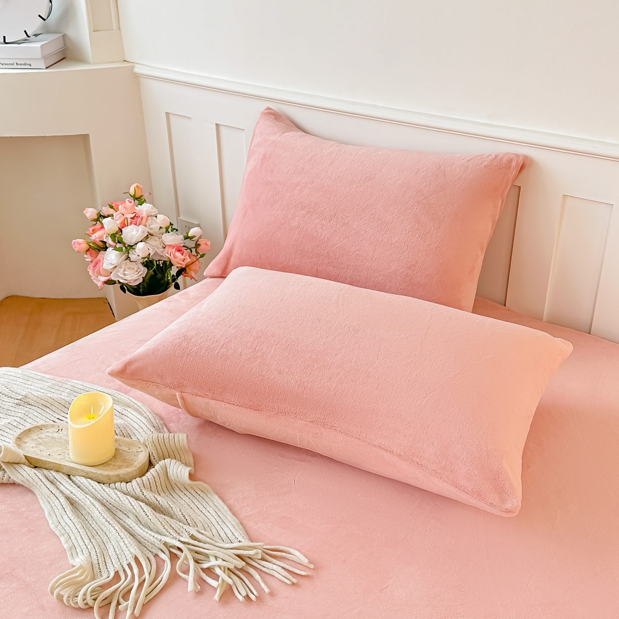 91家纺网 家纺一手货源 找家纺 卓缦家纺 2025新款秋冬牛奶绒刺绣床单加厚三件套单品 薄荷粉