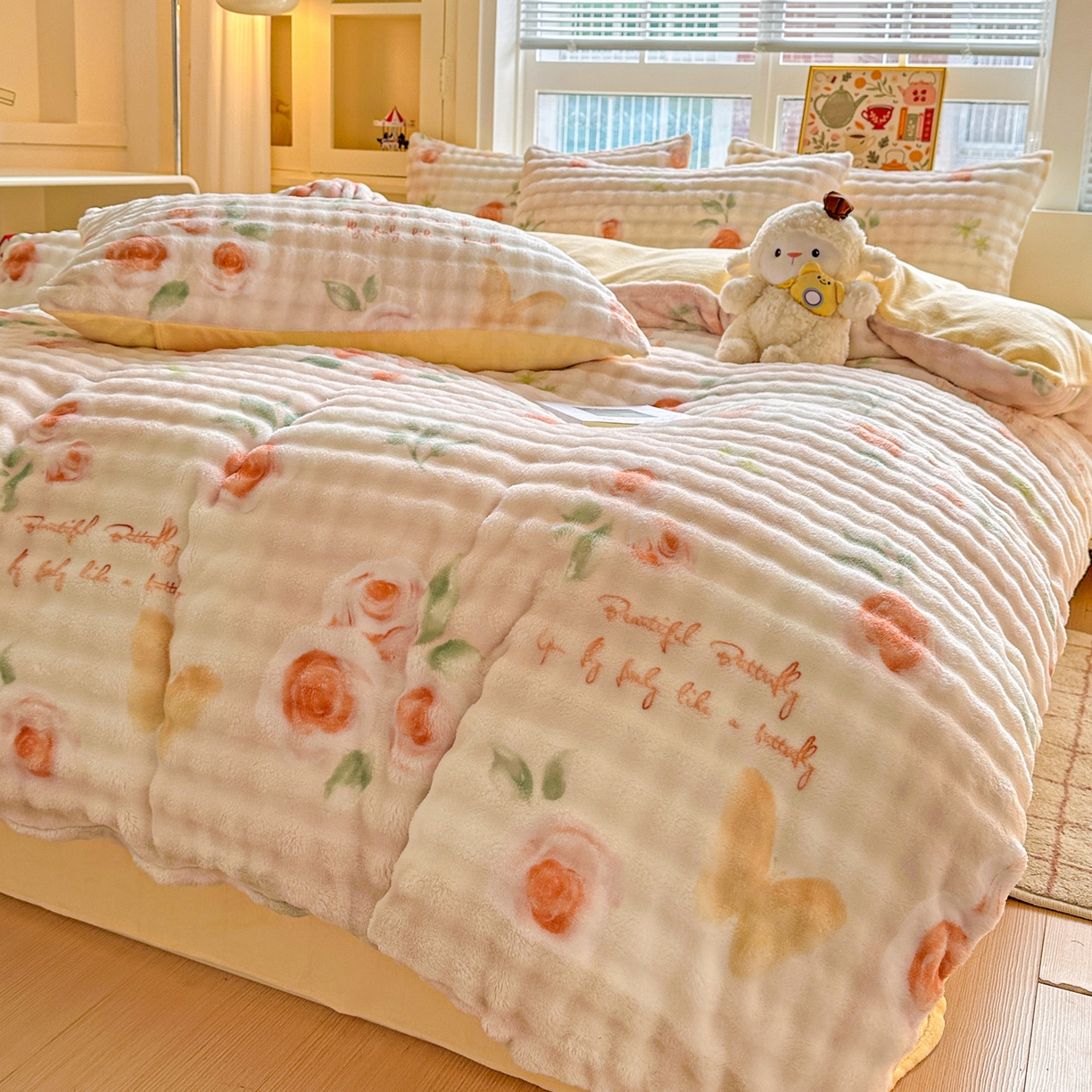 91家纺网 家纺一手货源 找家纺 （总）N先生+V 13814689556 发大图/买家秀 2025新款260克高克重泡泡绒牛奶绒四件套