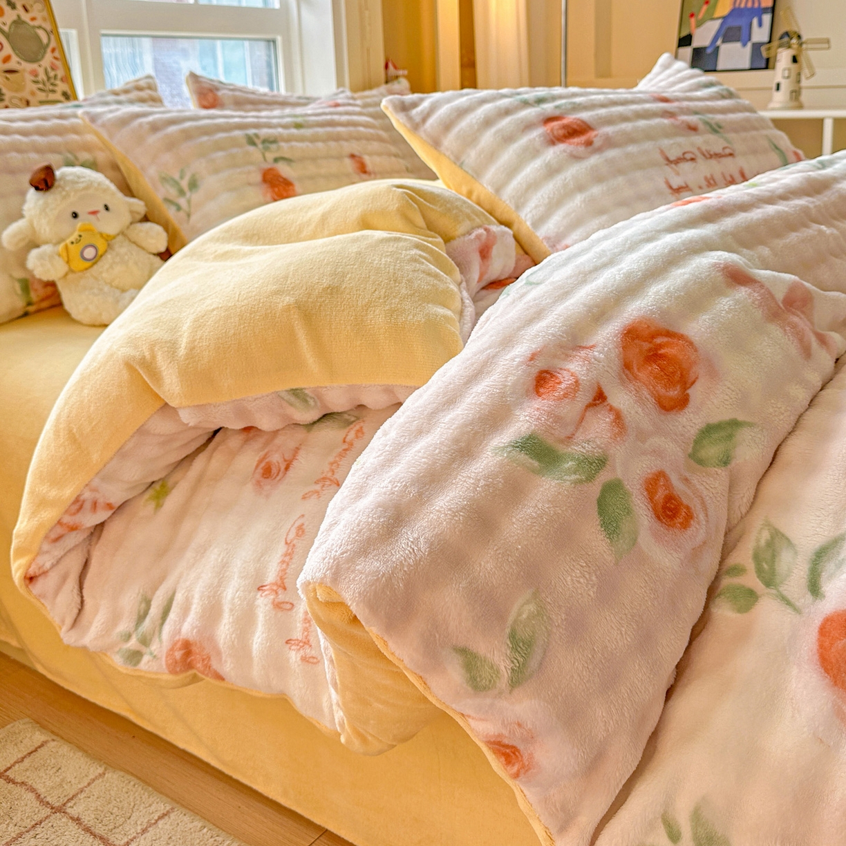 91家纺网 家纺一手货源 找家纺 （总）N先生+V 13814689556 发大图/买家秀 2025新款260克高克重泡泡绒牛奶绒四件套