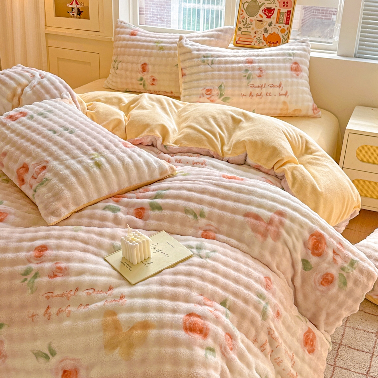 91家纺网 家纺一手货源 找家纺 （总）N先生+V 13814689556 发大图/买家秀 2025新款260克高克重泡泡绒牛奶绒四件套