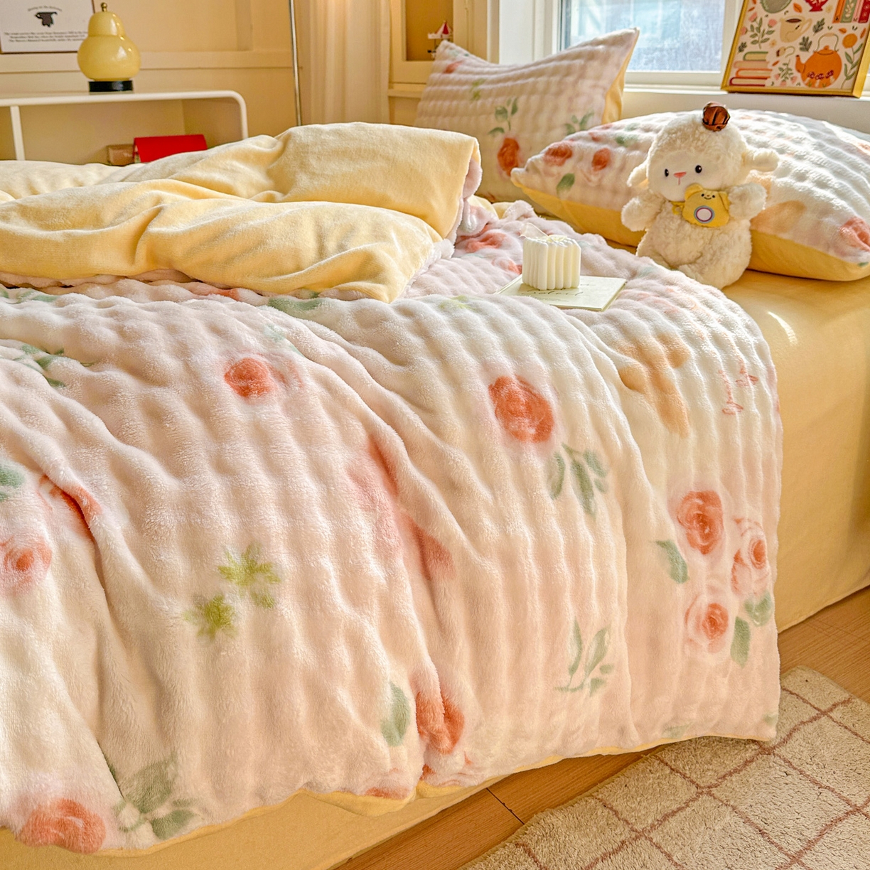 91家纺网 家纺一手货源 找家纺 （总）N先生+V 13814689556 发大图/买家秀 2025新款260克高克重泡泡绒牛奶绒四件套