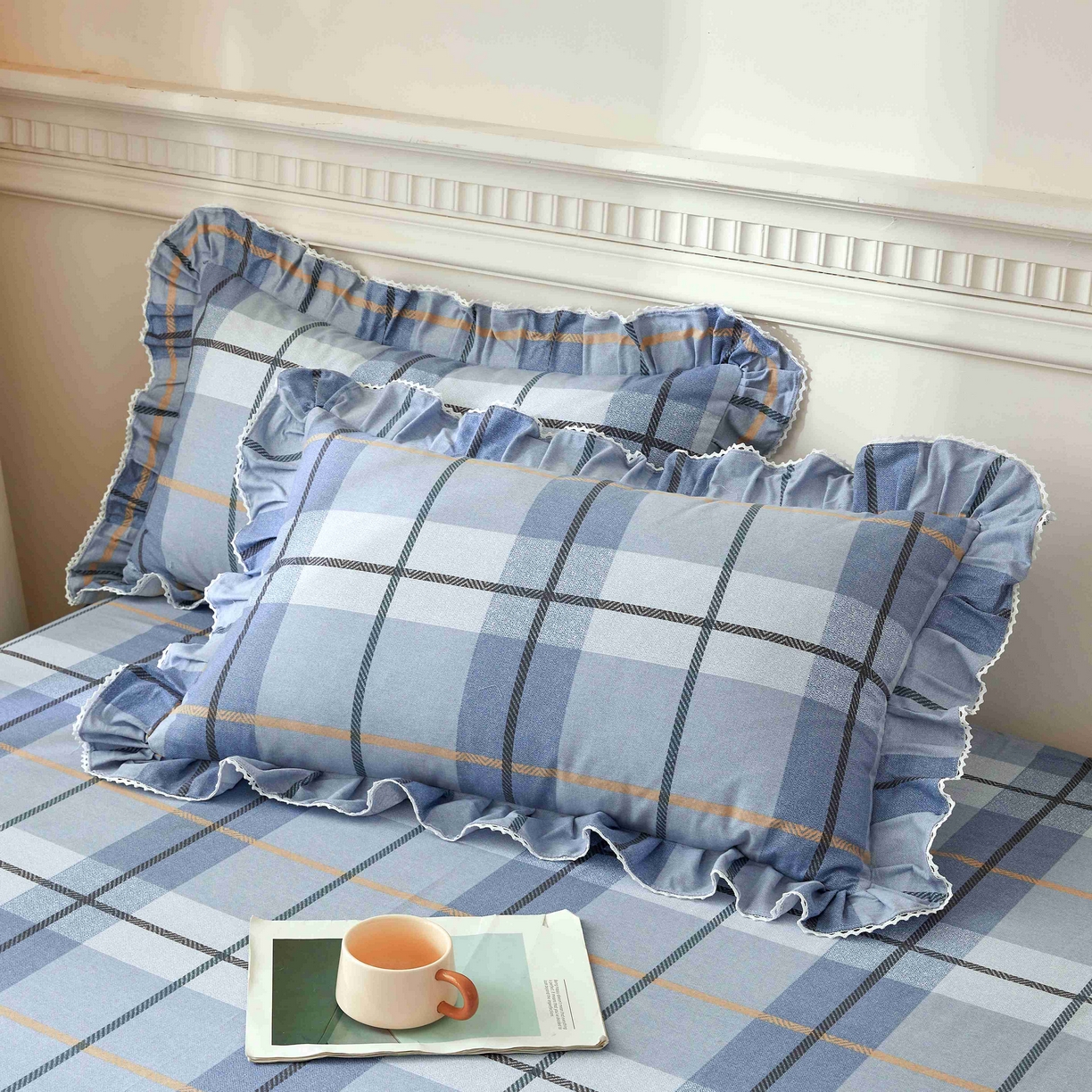 缦彩 2025新款全棉纯棉磨毛枕套单枕套枕套单件 诺卡-蓝