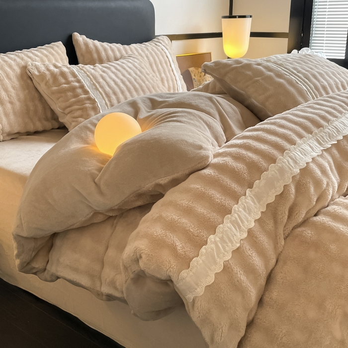 91家纺网 家纺一手货源 找家纺 云玲时尚 2025新款高克重泡泡牛奶绒单被套-泡芙 泡芙-卡其