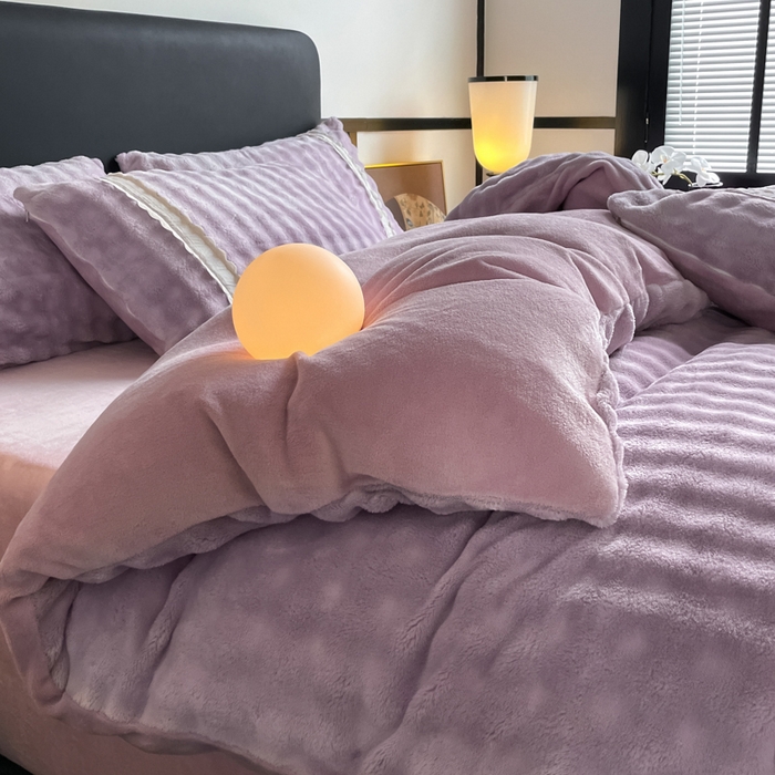 91家纺网 家纺一手货源 找家纺 云玲时尚 2025新款高克重泡泡牛奶绒单被套-泡芙 泡芙-紫色