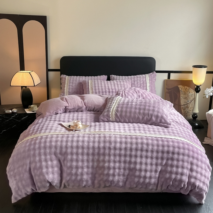 91家纺网 家纺一手货源 找家纺 云玲时尚 2025新款高克重泡泡牛奶绒单被套-泡芙 泡芙-紫色