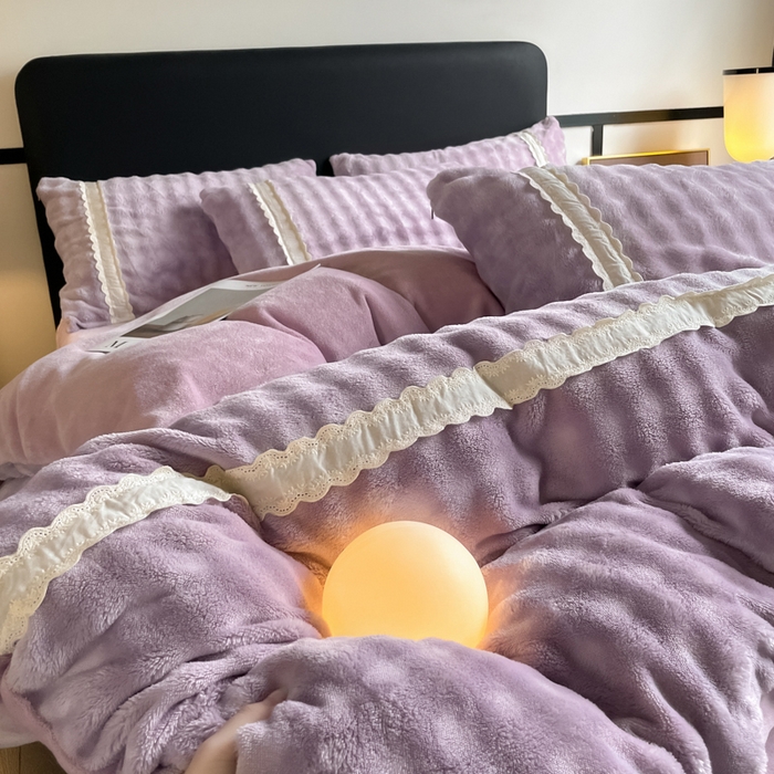 91家纺网 家纺一手货源 找家纺 云玲时尚 2025新款高克重泡泡牛奶绒单被套-泡芙 泡芙-紫色