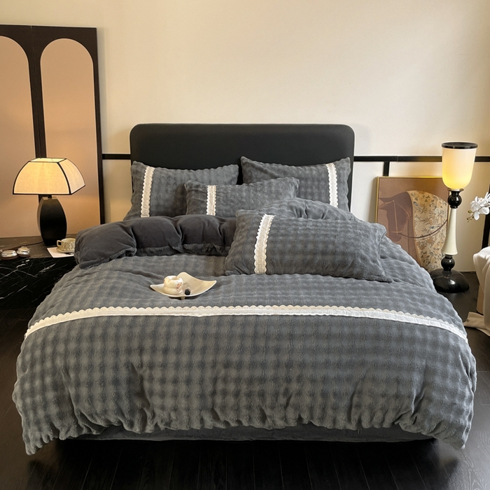 91家纺网 家纺一手货源 找家纺 （总）云玲时尚 2025新款高克重泡泡牛奶绒四件套-泡芙