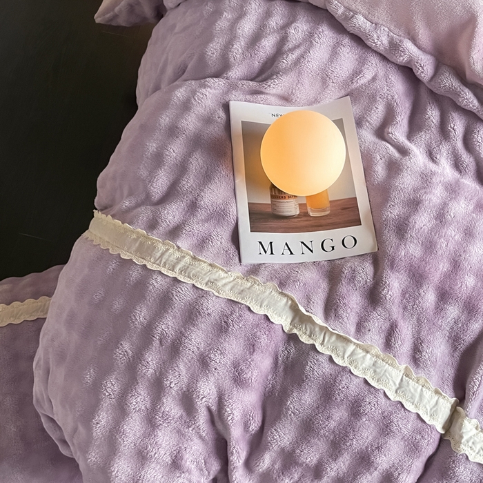 91家纺网 家纺一手货源 找家纺 云玲时尚 2025新款高克重泡泡牛奶绒四件套-泡芙 泡芙-紫色