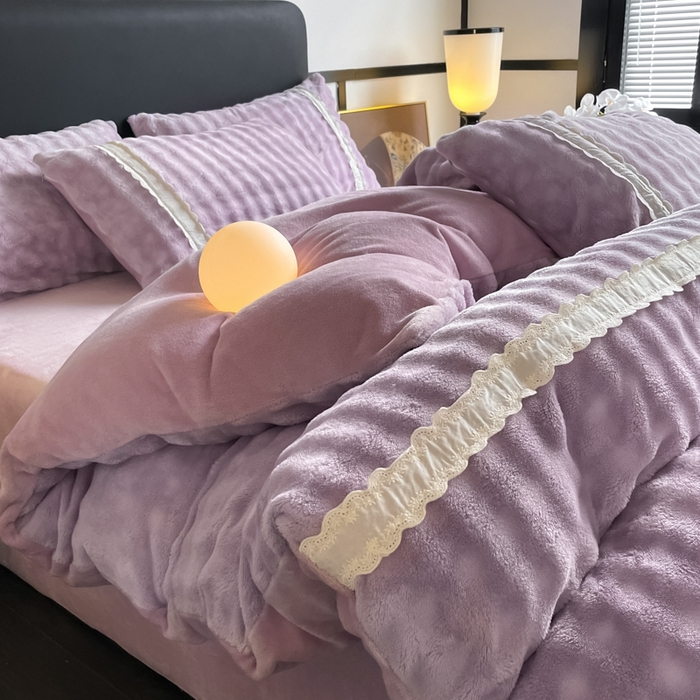 云玲时尚 2025新款高克重泡泡牛奶绒四件套-泡芙 泡芙-紫色