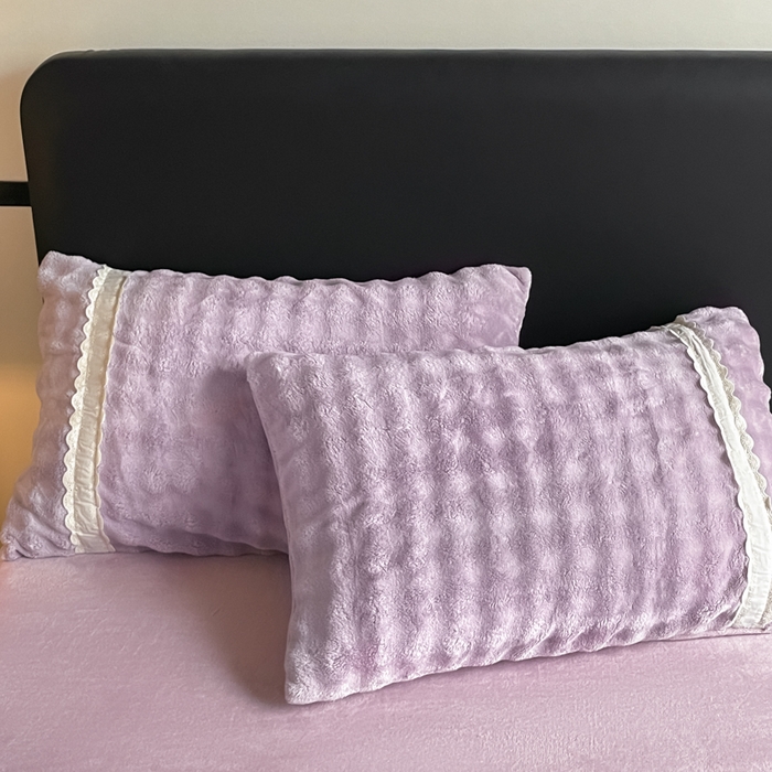 91家纺网 家纺一手货源 找家纺 云玲时尚 2025新款高克重泡泡牛奶绒四件套-泡芙 泡芙-紫色