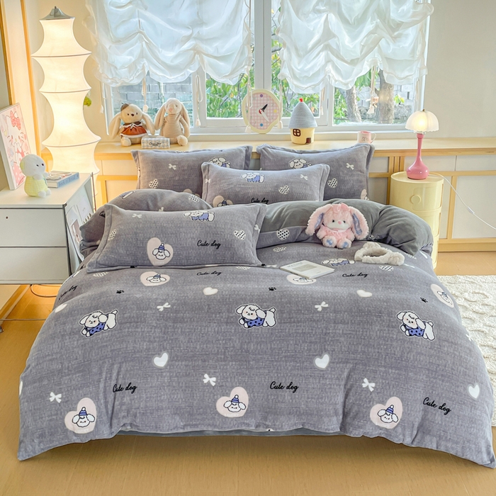 91家纺网 家纺一手货源 找家纺 仟网汇 2025新款双面牛奶绒四件套 阿奇灰