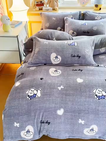 91家纺网 家纺一手货源 找家纺 仟网汇 2025新款双面牛奶绒四件套 阿奇灰