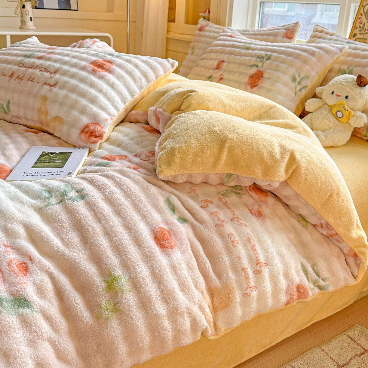 91家纺网 家纺一手货源 找家纺 N先生+V 13814689556 发大图/买家秀 2025新款260克高克重泡泡绒牛奶绒四件套 芊芊花海