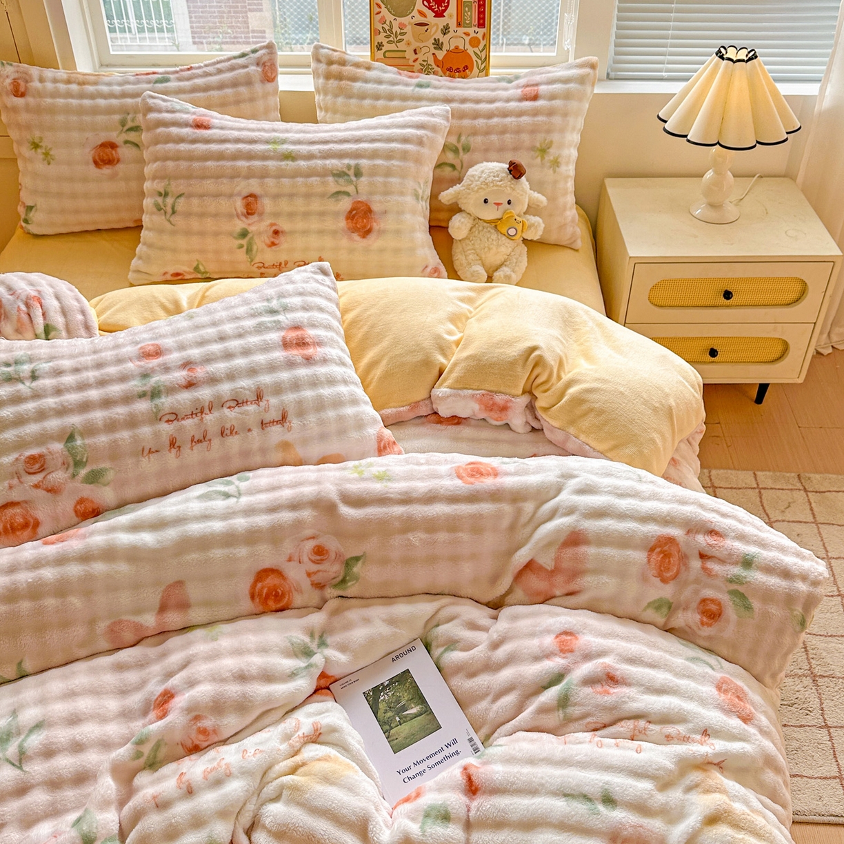 91家纺网 家纺一手货源 找家纺 N先生+V 13814689556 发大图/买家秀 2025新款260克高克重泡泡绒牛奶绒四件套 芊芊花海