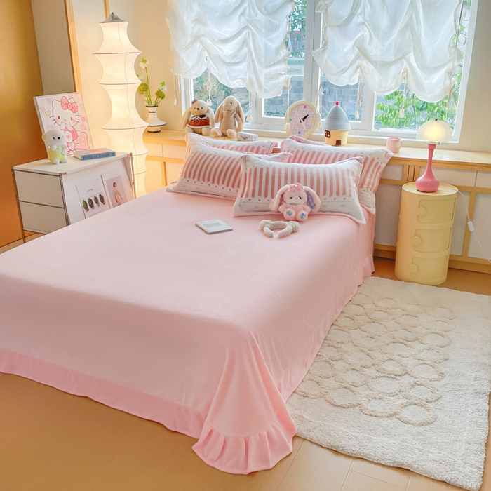 91家纺网 家纺一手货源 找家纺 仟网汇 2025新款双面牛奶绒四件套 少女心