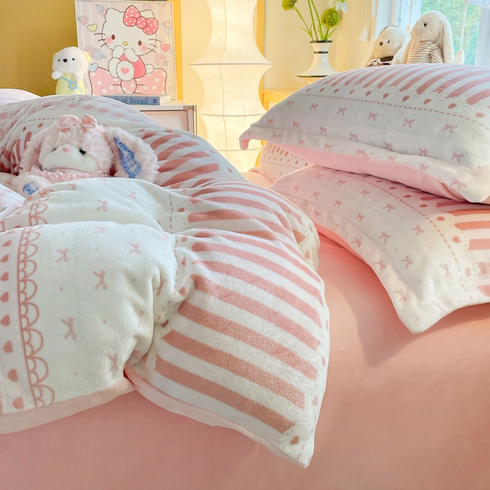 91家纺网 家纺一手货源 找家纺 仟网汇 2025新款双面牛奶绒四件套 少女心