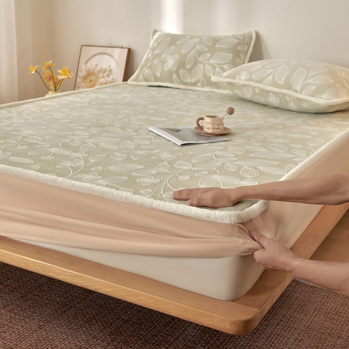 91家纺网 家纺一手货源 找家纺 绒城 2025新款高克重雕花牛奶绒单床笠床笠单件 简素