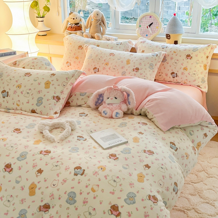 91家纺网 家纺一手货源 找家纺 仟网汇 2025新款双面牛奶绒四件套 小修狗