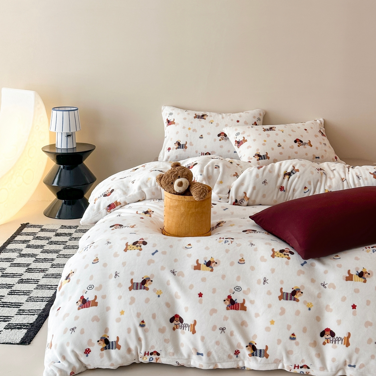 时光里 2025新款230克全消光印花10色专版花型四件套 开心腊肠