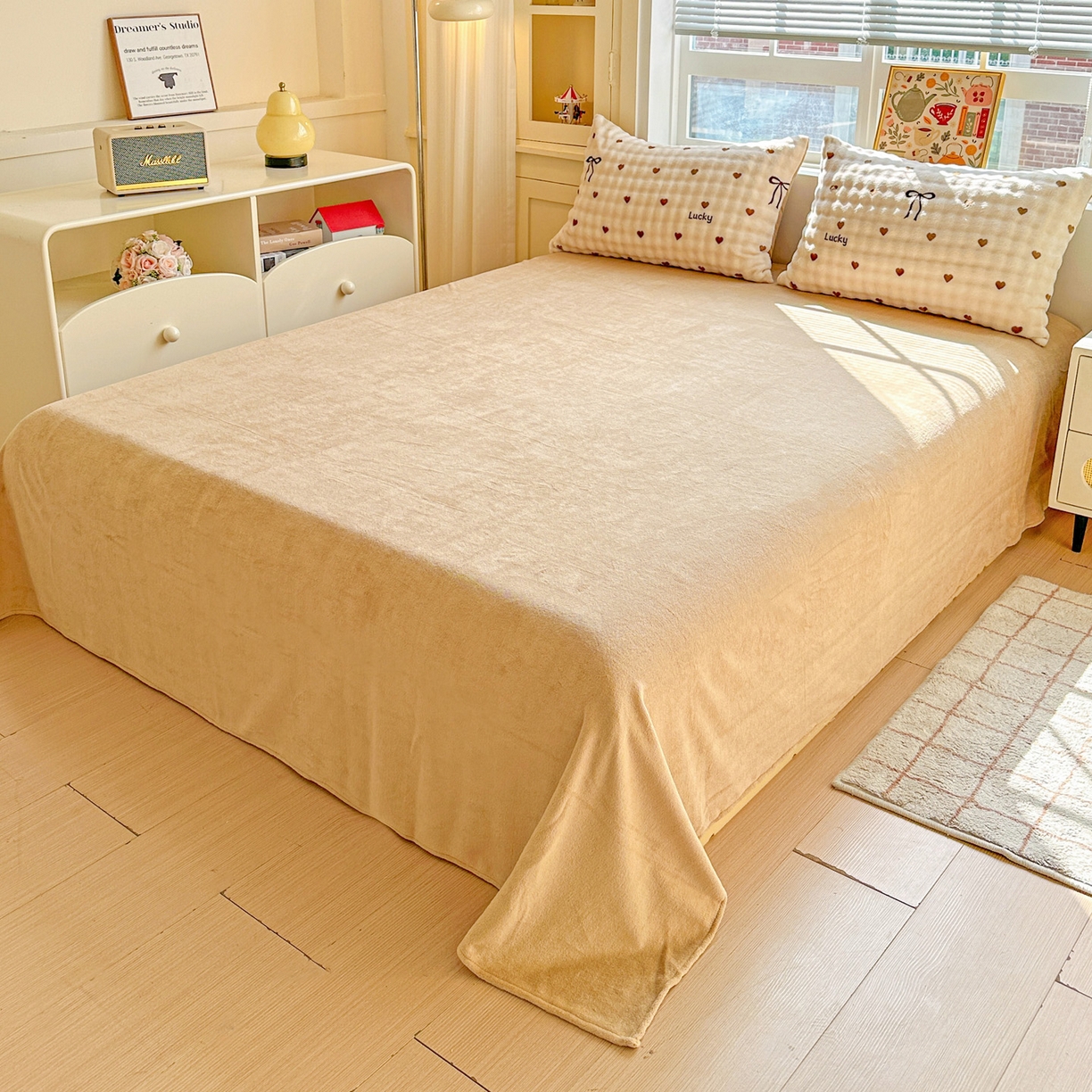 91家纺网 家纺一手货源 找家纺 N先生+V 13814689556 发大图/买家秀 2025新款260克高克重泡泡绒牛奶绒四件套 爱心结