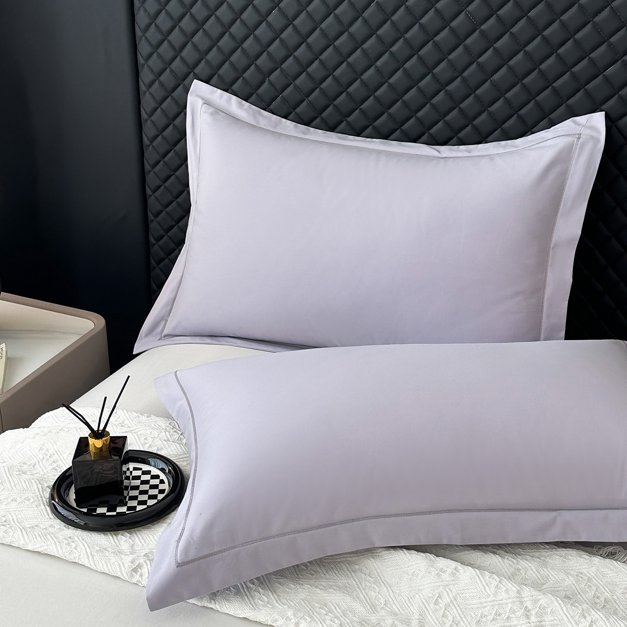 91家纺网 家纺一手货源 找家纺 宝时兰 2025新款加厚100%全棉枕套单品磨毛纯棉单件（带一字绣工艺） 丁香紫