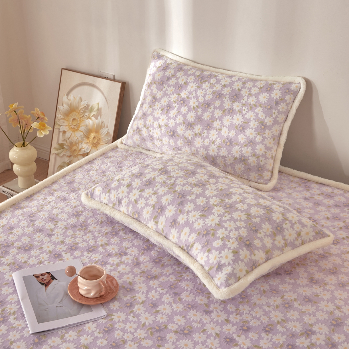 91家纺网 家纺一手货源 找家纺 绒城 2025新款高克重雕花牛奶绒单床笠床笠单件 花影