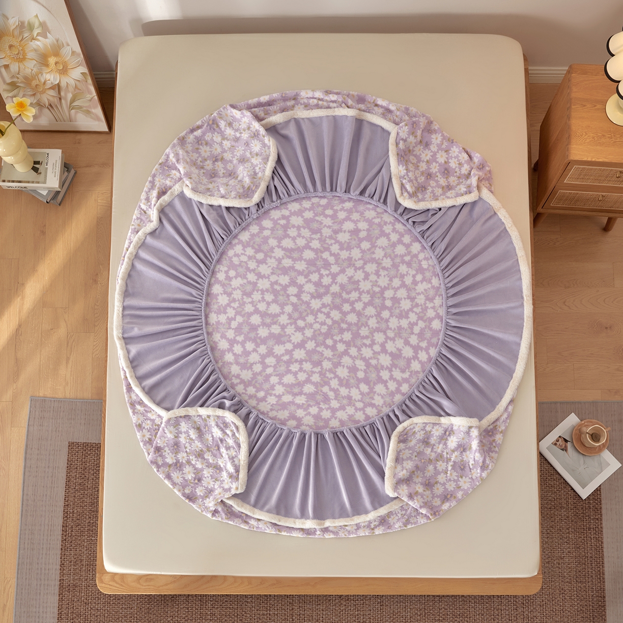 91家纺网 家纺一手货源 找家纺 绒城 2025新款高克重雕花牛奶绒单床笠床笠单件 花影