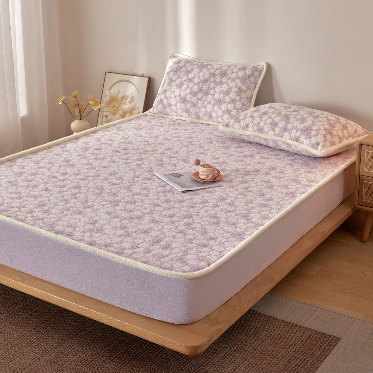 91家纺网 家纺一手货源 找家纺 绒城 2025新款高克重雕花牛奶绒单床笠床笠单件 花影