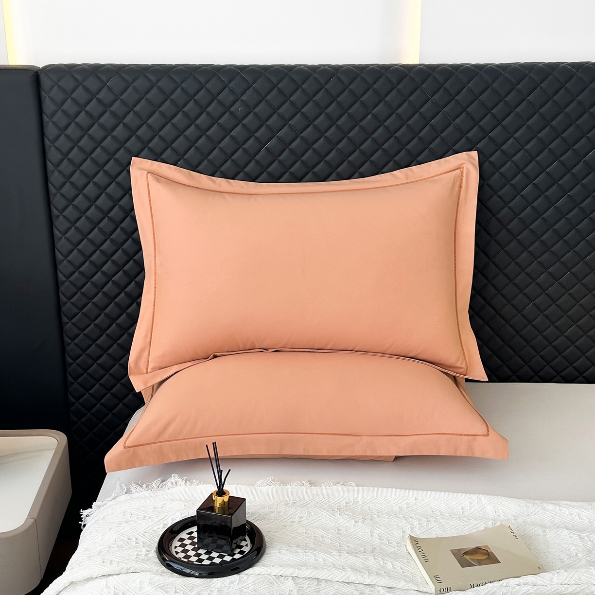 91家纺网 家纺一手货源 找家纺 宝时兰 2025新款加厚100%全棉枕套单品磨毛纯棉单件（带一字绣工艺） 琥珀橙