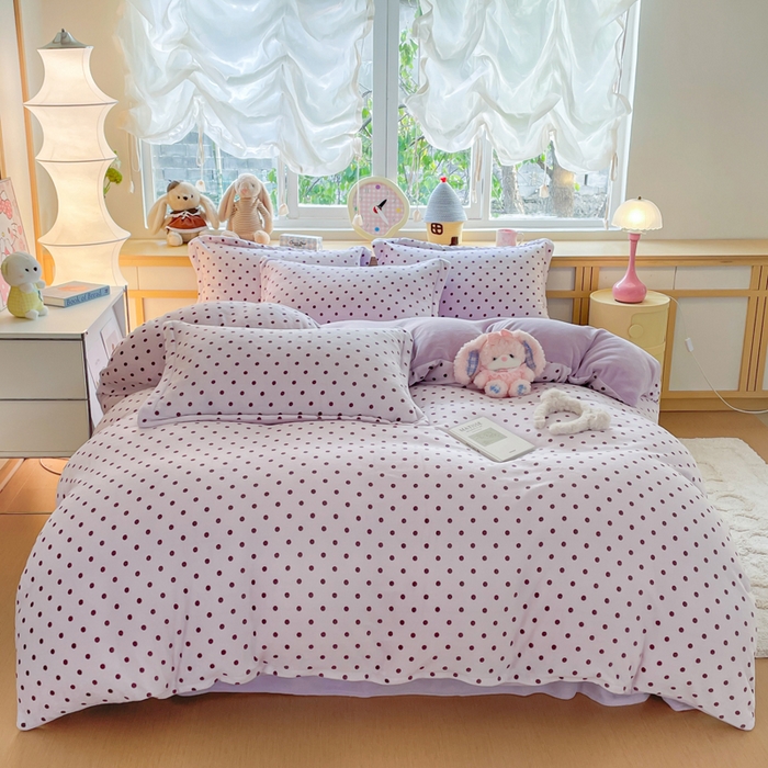 91家纺网 家纺一手货源 找家纺 仟网汇 2025新款双面牛奶绒四件套 紫啵啵