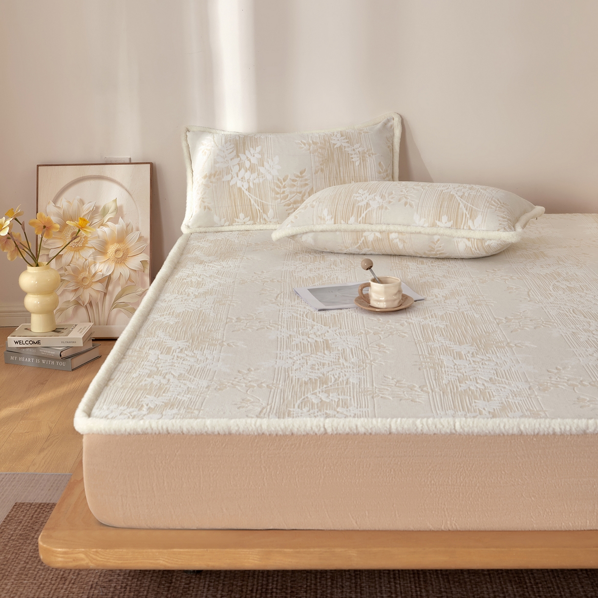 91家纺网 家纺一手货源 找家纺 绒城 2025新款高克重雕花牛奶绒单床笠床笠单件 花织