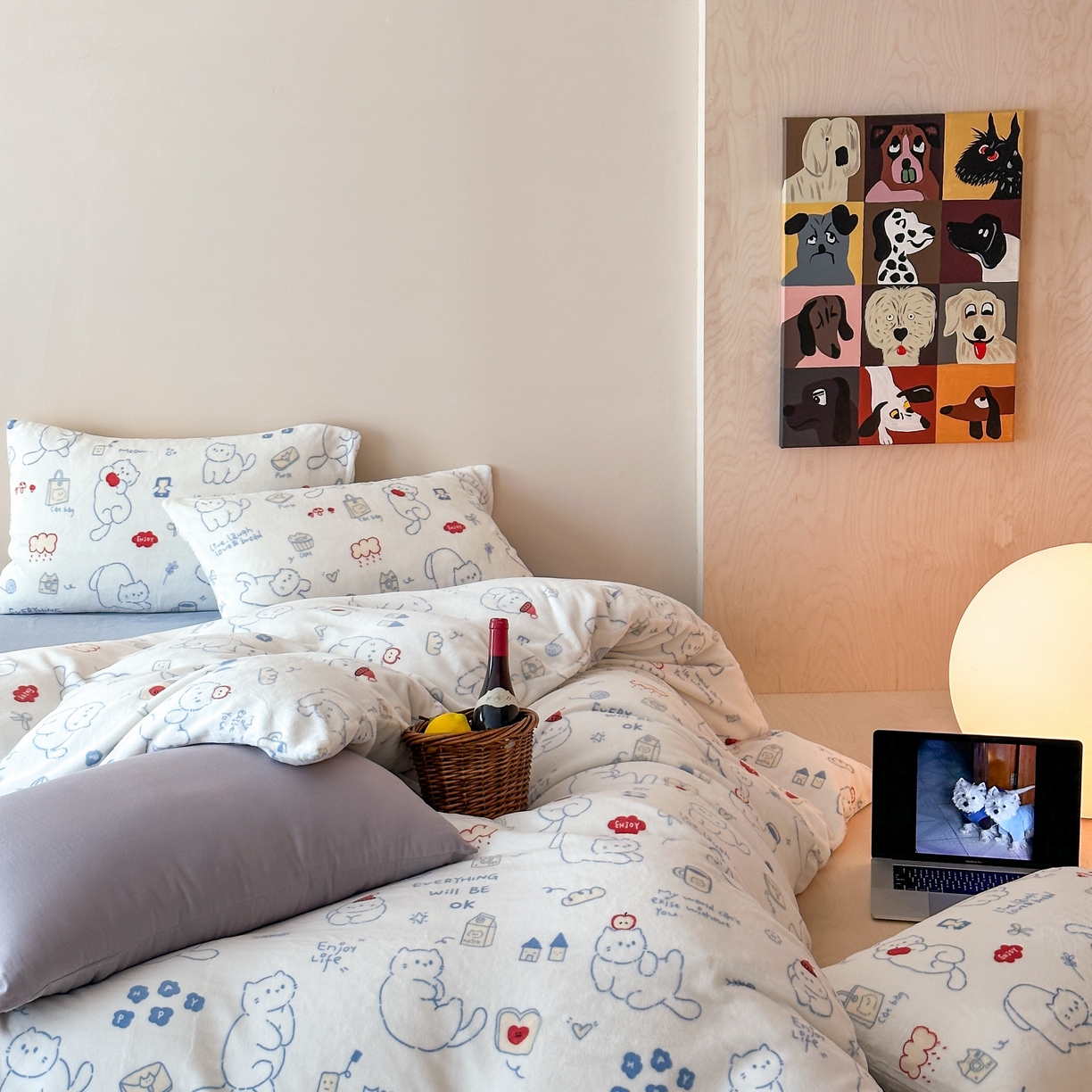 91家纺网 家纺一手货源 找家纺 时光里 2025新款230克全消光印花10色专版花型四件套 猫咪日记