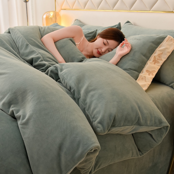 米奈家居 2025新款A类高克重婴儿绒四件套-吉娜系列 孔雀绿