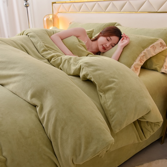 米奈家居 2025新款A类高克重婴儿绒四件套-吉娜系列 豆沙绿