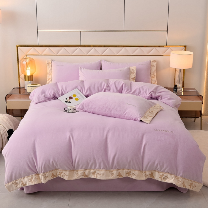 91家纺网 家纺一手货源 找家纺 米奈家居 2025新款A类高克重婴儿绒四件套-吉娜系列 芋泥紫