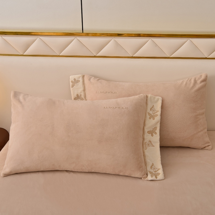 91家纺网 家纺一手货源 找家纺 米奈家居 2025新款A类高克重婴儿绒四件套-吉娜系列 浅杏色